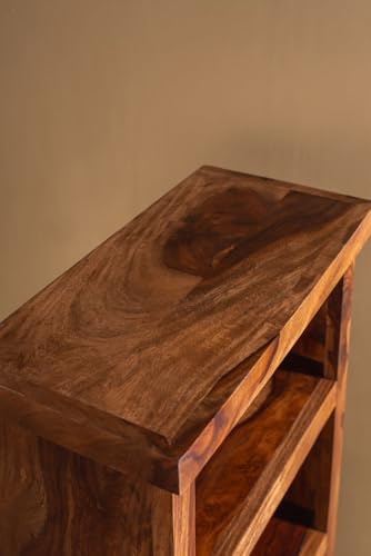 Image of ANGEL FURNITURE Solid Sheesham Wood Space Saver Bookshelf - Honey Finish (46X23X110CM)