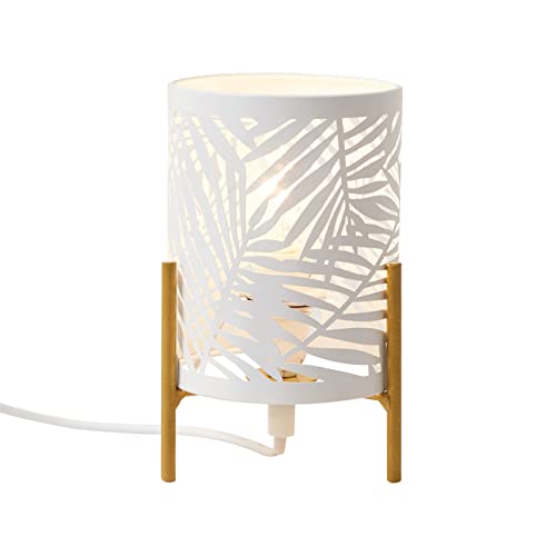 Lámpara de mesa decorativa con base trípode dorada y pantalla metálica blanca miniatura 5