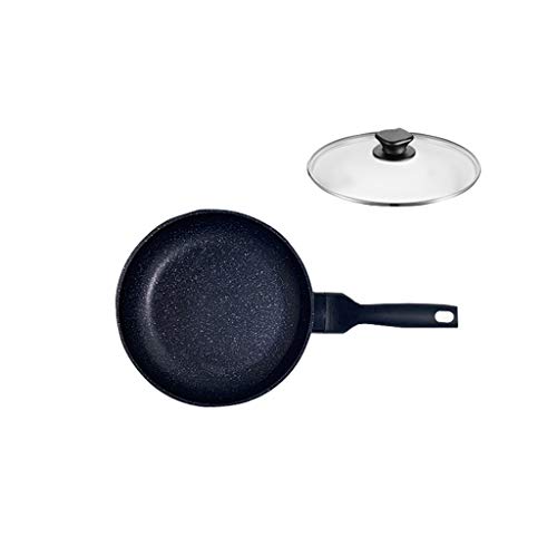 Sartén 24cm Cacerola con tapa de vidrio – Derivado de Piedra salsa cacerola antiadherente de la sartén revestida salsa sartén antiadherente de Inducción 24cm tortilla Olla con agarre antideslizante de