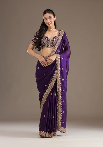 Image of Premium Butti work Saree with Heavy Embroidery & Sequin Work | Wedding Party Festive Designer Saree with Unstitched Embroidered Blouse Piece for Women