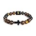 SOOWOOT Cross Bracelet for Men, Initial Bracelet for Men, initail A-Z design, Christian Gifts, Natural Tigers Eye Stone Beads, Easter Gifts