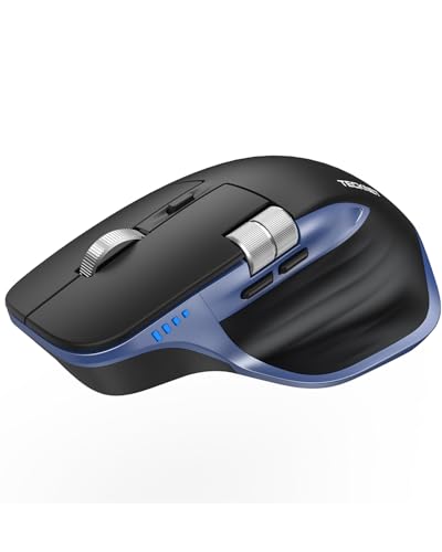 Image of TECKNET Wireless Mouse, Side Scroll Bluetooth Rechargeable, 3-Device | Switch Among 3 Devices, 6 DPI Levels (up to 4800 DPI), BT 5.3 /5.0 /2.4G USB-A, Quiet Clicks, 7 Buttons, Black & Blue