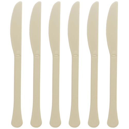 Vanilla Creme Plastic Heavy Weight Knives (50 Count) - Premium Disposable Plastic Cutlery, Perfect for Home Use and All Kinds of Occasions