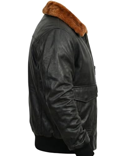Image of Mens A2 Aviator Cockpit Bomber Leather Jacket - Distressed Pilot Jackets - G1 Fur Collar Flight Leather Jacket