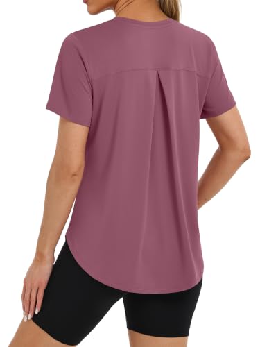 BKRIVE Workout Tops for Women Quick Dry UPF 50+ Athletic Shirts BeanRed L
