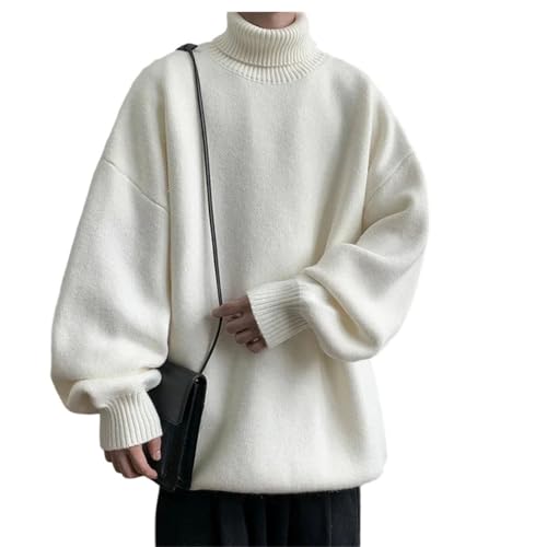 Men Winter Loose Turtleneck Knitted Pullovers Solid Color Warm Harajuku Knitting Sweaters