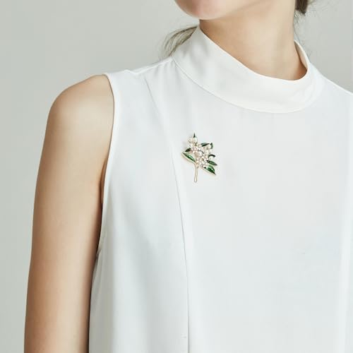 Image of SHE'S FREE STYLE JUST FOR YOU Handmade Gardenia Brooches and Pins For Women, Enamel Flower Brooch Green Leaves Pins Hand Dripping Oil Jewelry Brooch Pins Fashion Garland Safety Pins