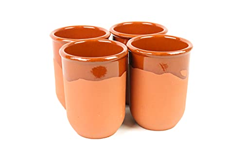 ARTESANIAROCA Vasos de Barro, Conjunto de 4 Vasos de Barro 450ml. Medio Esmalte. Producto Nacional, Artesanal. Medidas 9cm diámetro x 12cm Altura Cover