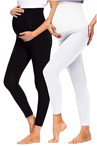 JMITHA Leggins Premamá Embarazo, Leggings Premamá Algodón Super Cómodas Polainas de Maternidad Ropa Deporte Embarazo Pantalones Mujer Elástico Cintura Alta Polainas Maternidad Cover