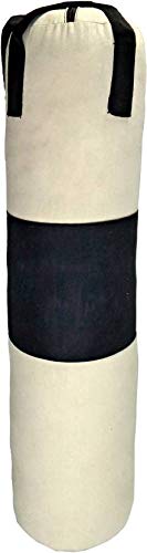 Spanco White and Black Color, Unfilled (Empty), 2.0 Feet Long, Canvas Material Punching Bag/Boxing Bag/Kickboxing Bag/Takewondo Bag/Fitness Bag/Professional Training Bag with Hanging Straps