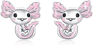 Axolotl Earring 925 Sterling Silver Cute Animal Earrings Hypoallergenic Pink Axolotl Stud Earrings Axolotl Jewellery Gifts for Women Teen Girls