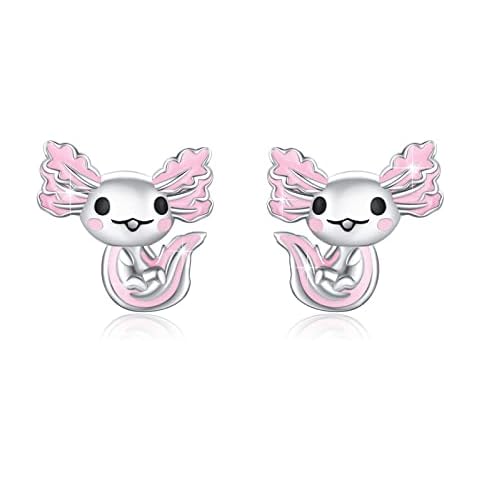 Axolotl Earring 925 Sterling Silver Cute Animal Earrings Hypoallergenic Axolotl Stud Earrings Pink Axolotl Jewellery Christmas Gifts for Women Teen Girls Cover