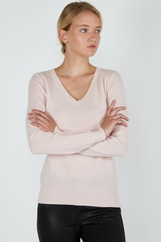 Image of JENNIE LIU Women's 100% Pure Cashmere Long Sleeve Pullover V Neck Sweater