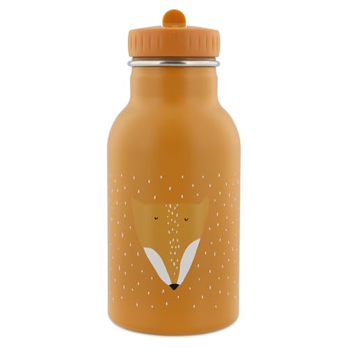 Trixie Baby Trinkflasche aus Edelstahl, 350ml/500ml, Auslaufsicher, mit Tragekordel, Schlanke Form für Kleine Hände, Bruchsicher, ab 3 Jahren (Mr. Fox, 350ml)