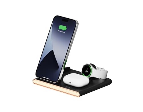 Veilleuse 3 en 1 mooas Flip Square et chargeur sans fil rapide noir pour table de nuit