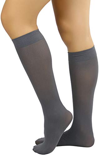Image of ToBeInStyle Women's Opaque Knee High Nylon Fashion Socks Solid & w /Front Satin Bow