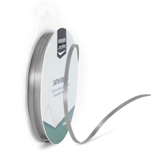 Vaessen Creative Cinta Satinada, 3mm x 10m, Brillo Elegante para Crear Tarjetas, Scrapbooks, Envoltorios de Regalos y Otros Proyectos de Manualidades Plata
