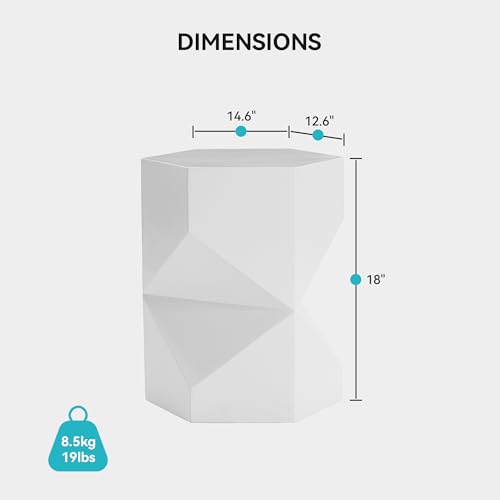 Image of COSIEST MgO Concrete Side Table, 18 Inch Hexagonal Geometric Outdoor End Accent Table, All-Weather Patio Garden Stool, Modern Plant Stand & Coffee Table for Balcony Backyard, White, 1 Pack
