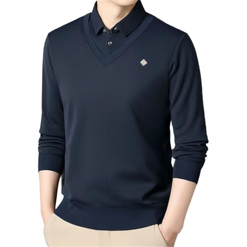 Men's Fleece Lined Sweater Polo Collar Pullover Tops Fashion Causal Pullovers Slim Fit Thick Clothes