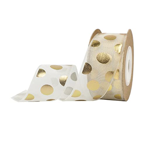 Nichemigo 1 Inch Wide Polka Dot Ribbon, Gold Dots Printed Organza Ribbons For Gift Wrapping Hair Bows Craft Sewing Invitation Floral Arrangement (11 Yards) #TOP3