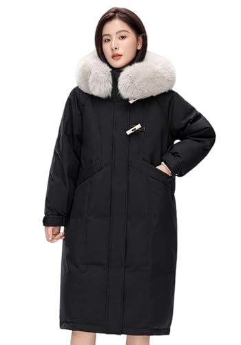 [Ｋａｙｉｙａｓｕ] ダウンジャケット レディース 中綿コート アウター 冬 ロング丈 暖かい 防寒 防風 S-XL ファー付き 韓国風 可愛い シンプル(S ブラック)