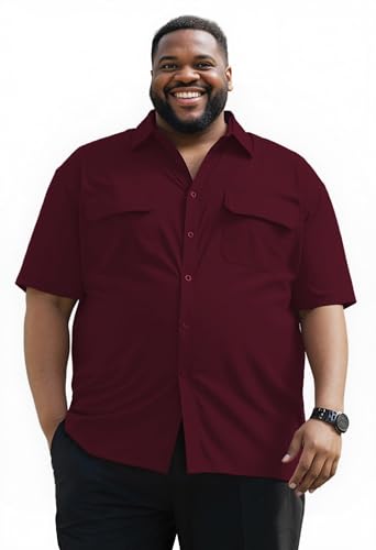 Big and Tall Button Down Shirt with Pockets for Men, 3XL-8XL Casual Summer Short Sleeve Shirts Soft Lightweight
