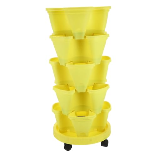 Lurrose Macetero Apilable Vertical de Plástico Multicapa para Fresas y Hierbas Torre de Jardineras para Balcón y Exterior Juego de 6 Macetas 5 Amarillas 1 Transparente 73 CM de Alto