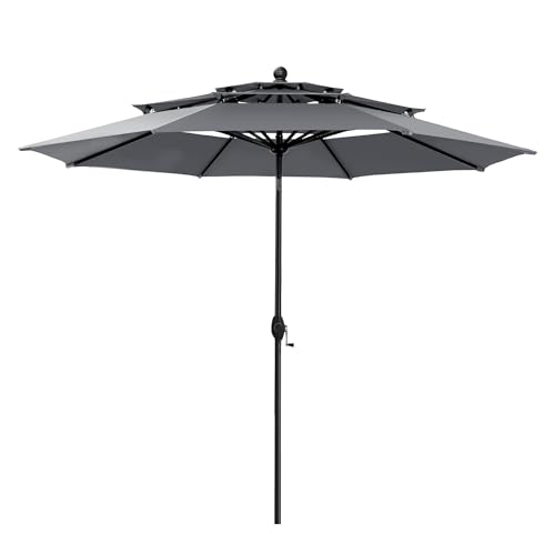 PHI VILLA Sonnenschirm Balkon Groß 300cm Balkonschirm Garten Terrasse Gartenschirm mit Kurbel UV Schutz Parasol Windfest,Grau