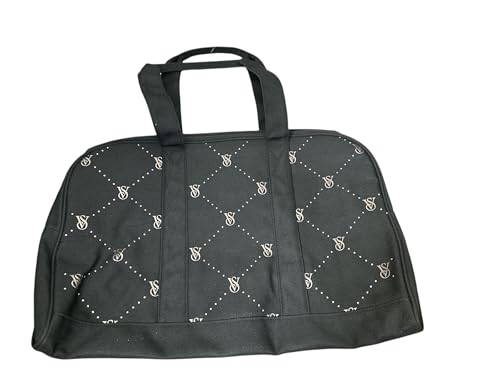Victoria's Secret Bolsa esportiva com design acolchoado com strass diamante brilhante cor preta nova, Logotipo preto/prata brilhante/dourado