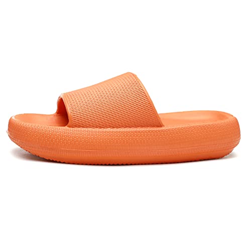 Photo 1 of Cloud Slides for Women and Men Shower Slippers Non-Slip Open Toe Quick Drying Bathroom Sandals Extremely Comfy Cushioned Thick Sole Indoor Outdoor Pillow Slides 5.5-6.5 Women/3.5-4.5 Men Orange