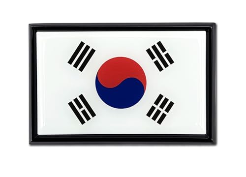 Image of Elektroplate Premium South Korea Flag All Metal Black Frame Chrome Emblem for Cars, Trucks, and All Auto | Universal Fit at 2.5 inch x 3.8 inch | Weatherproof