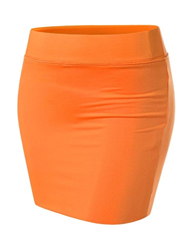 TheLees (NKW3S Womens Elastic Waist Band Stretchy Double Fabric Mini Skirt Orange US S(Tag Size M)