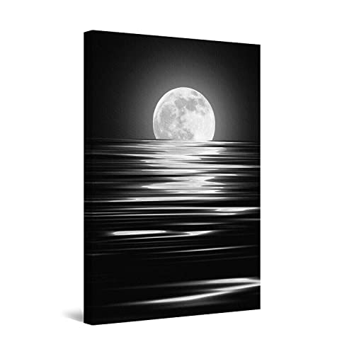Idée Cadeau Élégante et Originale : Tableau Paysage Lune Noir et Blanc 60x90