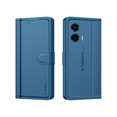 Image of KIVANO LUXE Compatible for Motorola G35 5G Luxury Handmade Leather Magnetic Flip Folio Case | Card Holder & Kickstand | Slim Protective Cover | Unisex - Blue