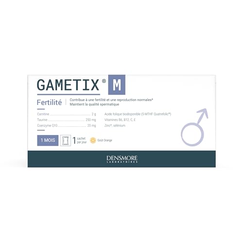 Densmore - GAMETIX M - Complément Alimentaire Fertilité et Reproduction Homme - Vitamines, Minéraux, Zinc, Sélénium, Carnitine, Taurine, Coenzyme Q10 - 30 sachets - 1 mois - Fabriqué en France