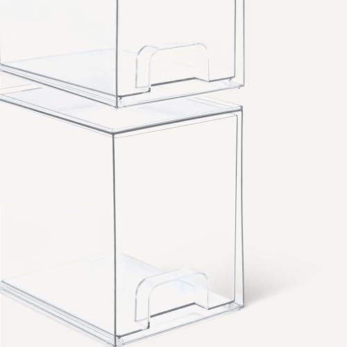 Image of Amazon Basics Stackable Plastic Storage Makeup Organizer Drawers, Clear, 6.0 inch x 7.4 inch x 7.7 inch, 4 Pack