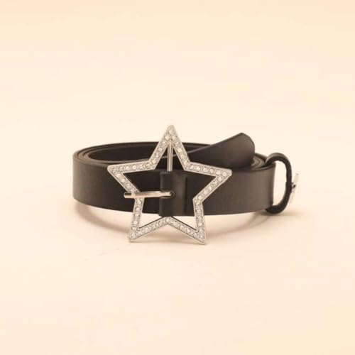 Waistband Punk Street Style Elegant PU Dress Shirt Decoration Rhinestone Star Buckle Belt Decoration (Black)
