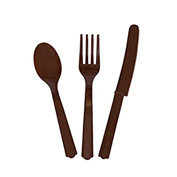 Image of Brown Plastic Silverware Set for 6 Guests (18pcs)