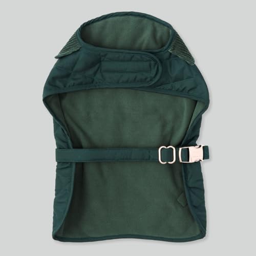 HUGO & HUDSON x Hackett Gesteppte Hundejacke Warmer Wintermantel mit Cordkragen, Waldgrün L