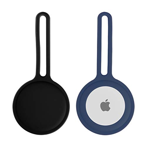 NEWZEROL エアタグ対応シリコン保護ケース 2 個、傷防止アクセサリー付きフルシリコン保護ケース エアタグ用リングフック付きスキンケース - ブルー/ブラック