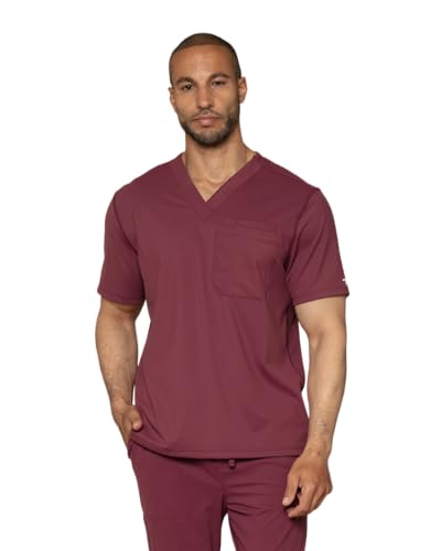 Scrub Top for Men - 3 Pockets, Tailored Fit, V-Neck, 4-Way Stretch, Moisture-Wicking