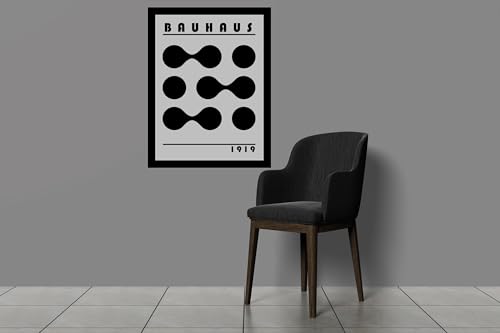 Image of BLINKART Vintage Bauhaus Retro Geometric Aesthetic Poster Gallery | Colorful Wrap Framed For Home Office Studio Living Room Modern Art Studio Decoration Abstract Shapes | (d156) | 13x10 Inch