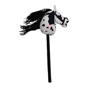 Stick Horse Music Stick Animal Neighing Galloping Sound, Portable Hobby Horse on A Stick Horse Riding Stick Children, Black White