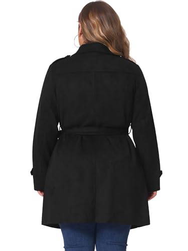 Agnes Orinda Plus Size Trench Coats for Women Faux Suede Jackets Notched Lapel Double Breasted Coat Jacket4