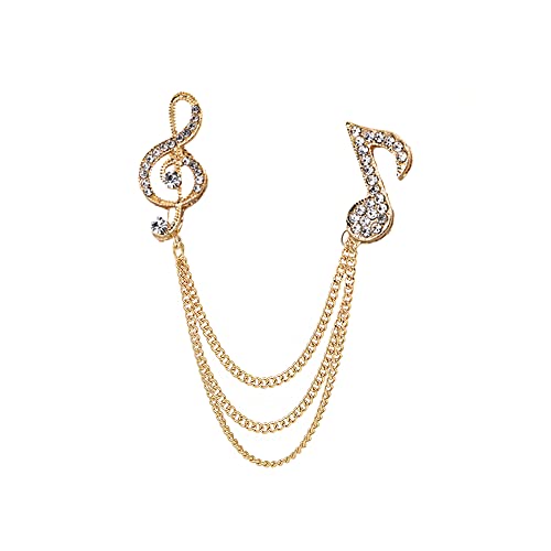 Image of Punk Skeleton Skull Long Chain Tassel Brooch Pin,Rhinestone Musical Note Suit Lapel Pin Hip Hop Brooch Jewelry for Women Men