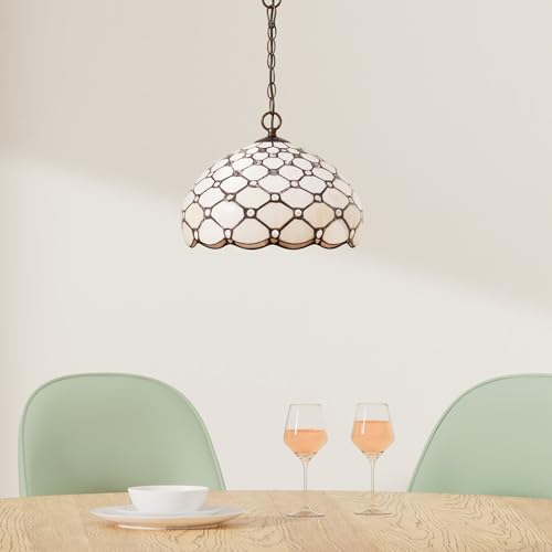 Image of WERFACTORY Tiffany Pendant Light Fixture Stained Glass Hanging Lamp 12 Inch