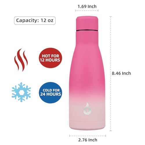 Image of BJPKPK Insulated Water Bottle 12oz Small Stainless Steel Water Bottles Reusable Metal Thermal Keep Cold and Hot,Cherry