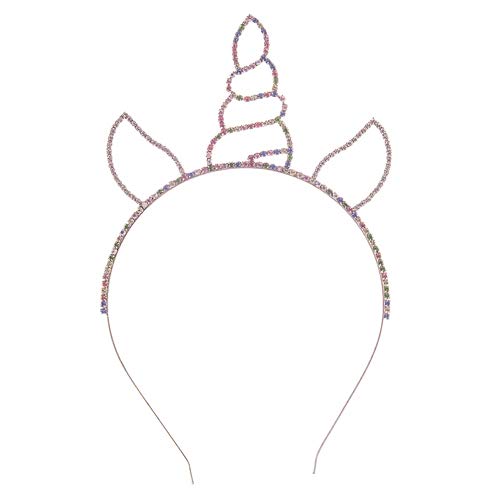 Arsimus Pastel Rainbow Unicorn Horn Rhinestone Tiara Headband (Gold)