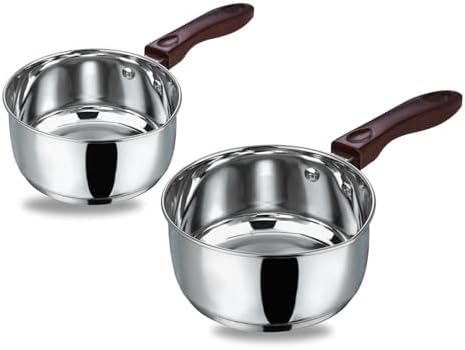 Vinod Stainless Steel Milk Pan Set – 1L & 2.5L | Induction & Gas Compatible | SAS Bottom for Even Heating | Sturdy Bakelite Handle | Silver