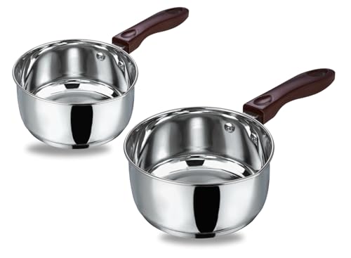 Vinod Stainless Steel Milkpan/Saucepan Set of 2-1 Litre and 1.6 Litre,Tea/Chai Pan,Riveted Sturdy...